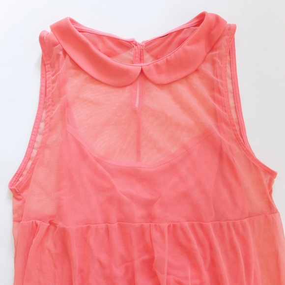 sheer peter pan collar dress coral pink orange - Picture 4 of 4